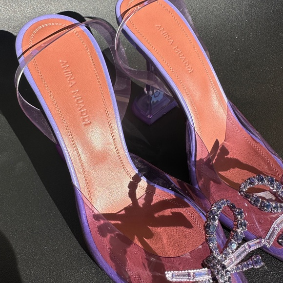 AMINA MUADDI Rosie see-through purple Crystal Embellished Slingback Pumps - Picture 7 of 11